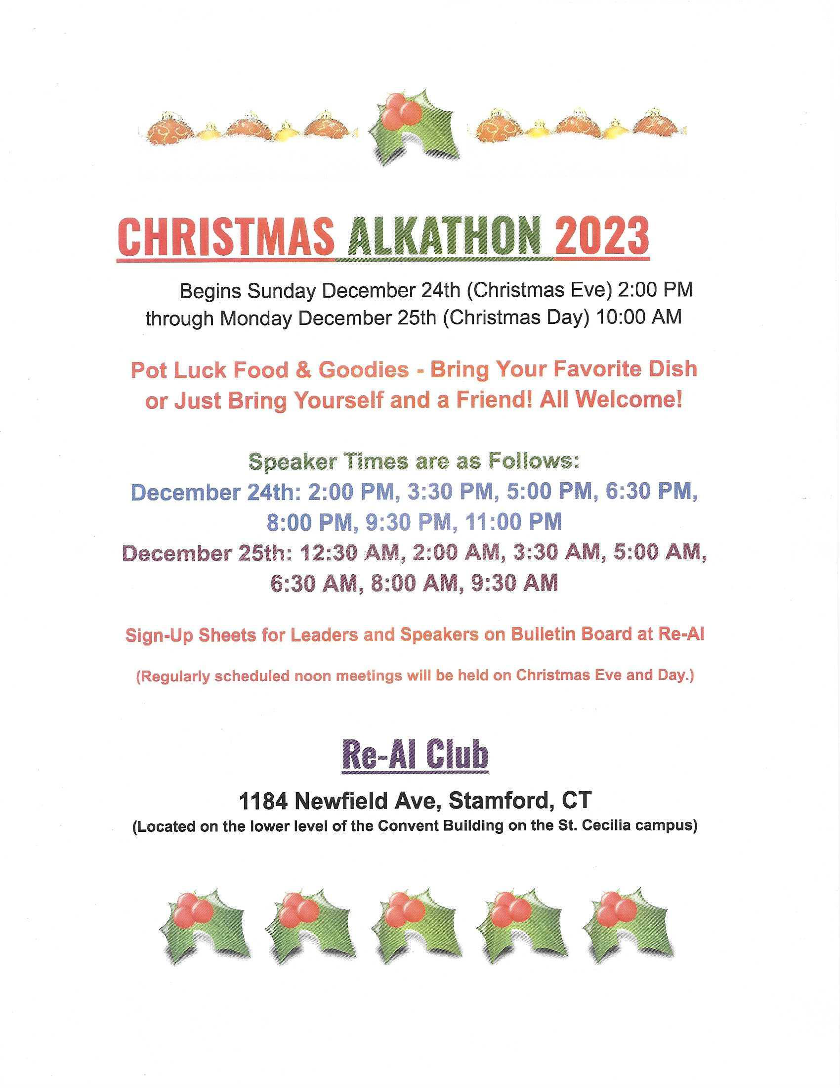 2023 Christmas Alkathon at the ReAl Club Intergroup Association of